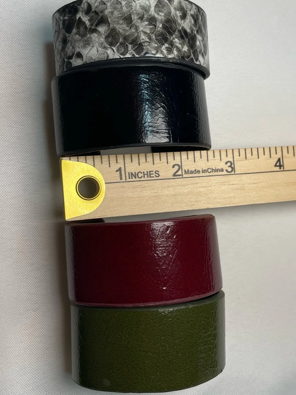 🔥 4-Piece Wide Cuff Bracelet Bundle – Black, Burgundy, Olive & Snakeskin